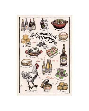Torchon imprimé specialites de  en coton écru 48 x 72
