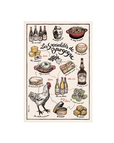 Torchon imprimé specialites de  en coton écru 48 x 72