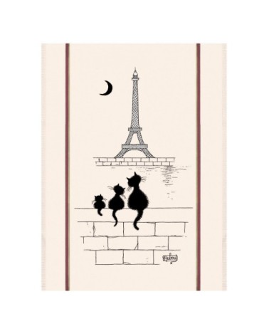 Grand torchon dubout chats tour eiffel en coton écru 60 x 80