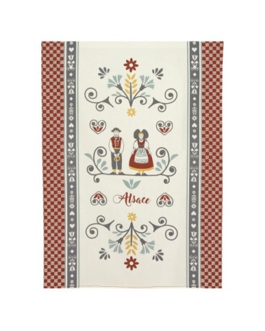 Torchon  en coton rouge/écru 70 x 50