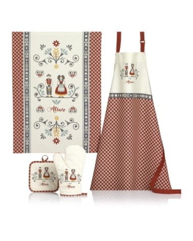 Torchon  en coton rouge/écru 70 x 50