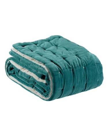 Jeté  finition capiton en coton vert de gris 240 x 260