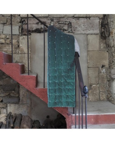 Jeté  finition capiton en coton vert de gris 240 x 260