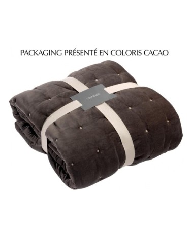 Jeté  finition capiton en coton vert de gris 240 x 260