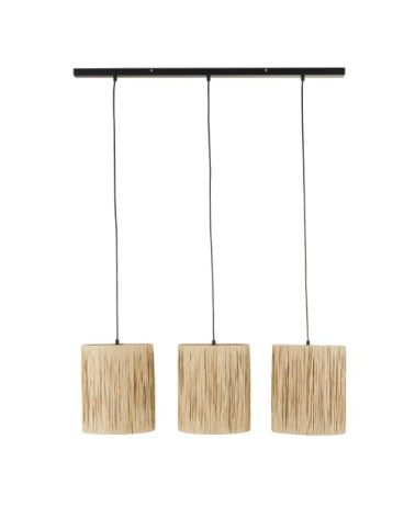Suspension en métal noir 3 abat-jours en raphia