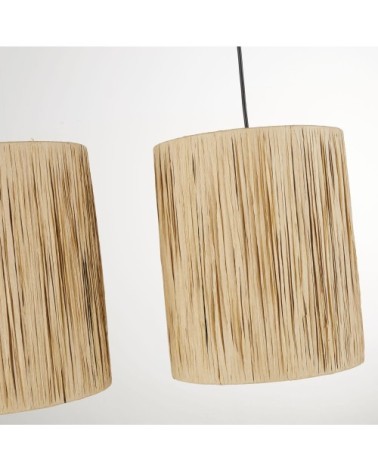 Suspension en métal noir 3 abat-jours en raphia