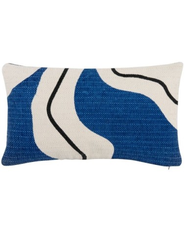 Housse de coussin en coton imprimé écru et bleu 30x50