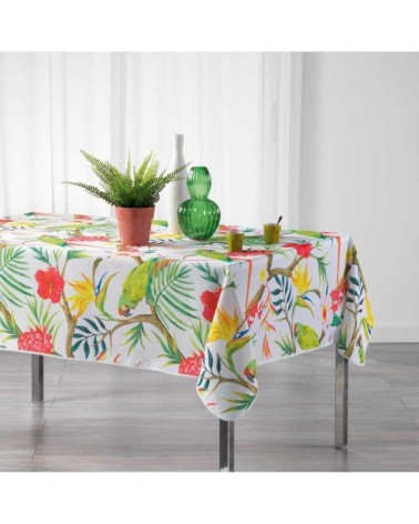 Nappe rectangulaire impressions tropicales polyester blanc 240x150