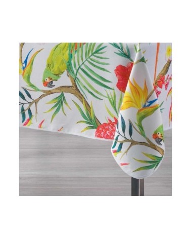 Nappe rectangulaire impressions tropicales polyester blanc 240x150