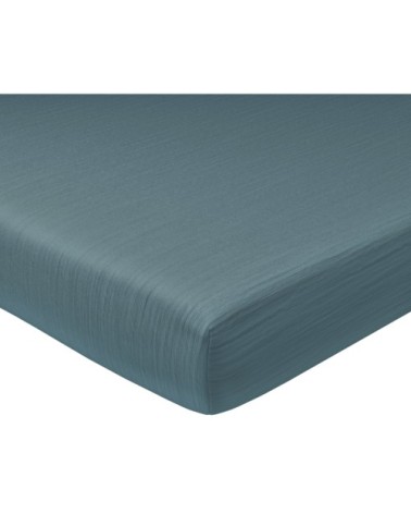 Drap-housse 140x190 en gaze de coton bleu canard