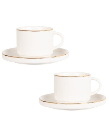 Tasse à thé et soucoupe en porcelaine blanche et dorée