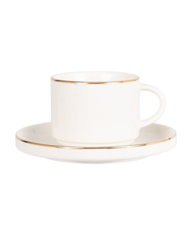 Tasse à thé et soucoupe en porcelaine blanche et dorée