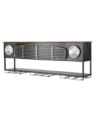 Etagère voiture en bois de manguier et métal noir