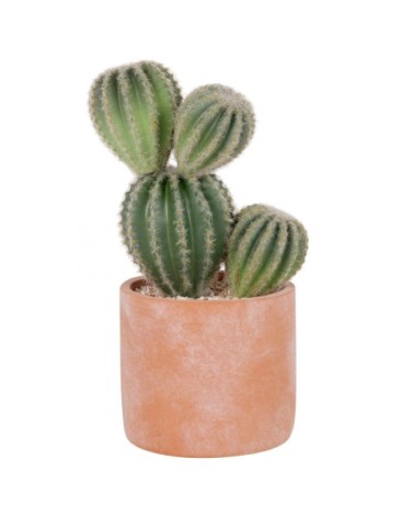 Cactus artificiel vers et pot en ciment terracotta
