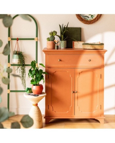 Cactus artificiel vers et pot en ciment terracotta