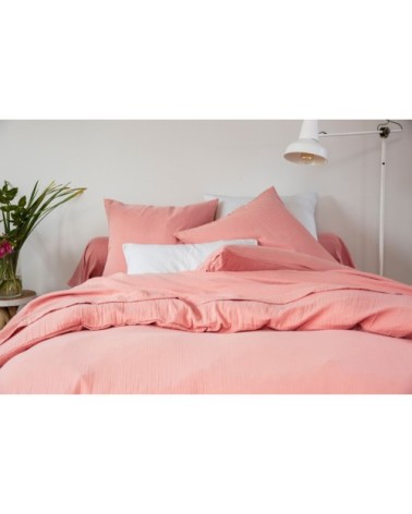 Taie d'oreiller 65x65 en gaze de coton rose poudré