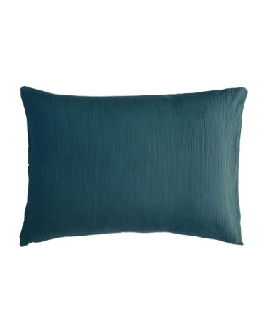 Taie d'oreiller 50x70 en gaze de coton bleu canard