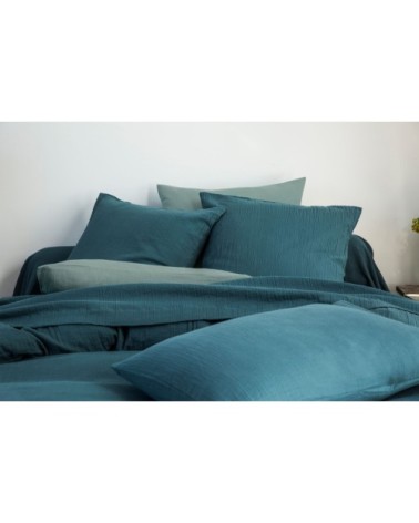 Taie d'oreiller 50x70 en gaze de coton bleu canard