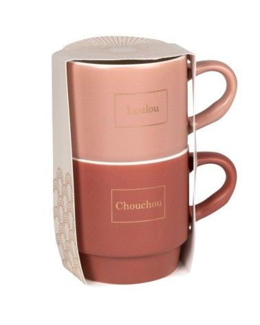 Coffret 2 tasses en porcelaine rose