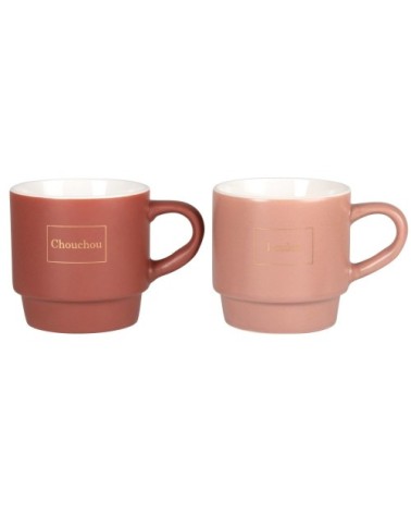 Coffret 2 tasses en porcelaine rose