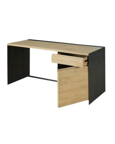 Bureau 1 tiroir 1 porte en métal et bois de manguier