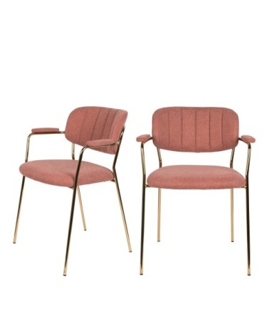 Lot de 2 chaises avec accoudoirs et pieds dorés rose