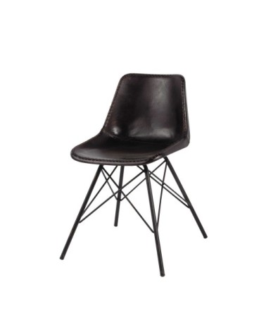 Chaise industrielle en cuir et métal noir