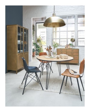 Chaise industrielle en cuir et métal noir