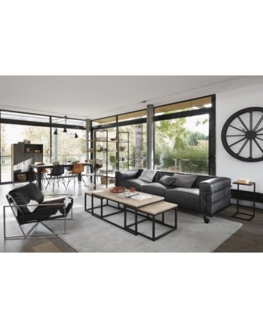 Chaise industrielle en cuir et métal noir