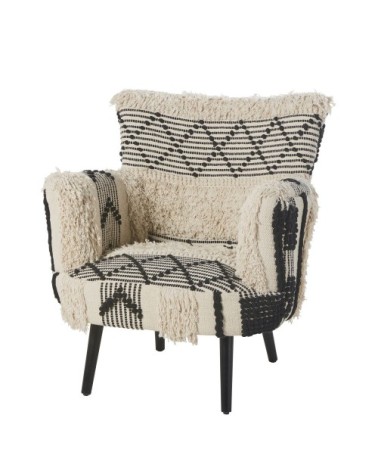 Fauteuil en coton tressé motifs ivoire et noirs