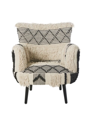 Fauteuil en coton tressé motifs ivoire et noirs