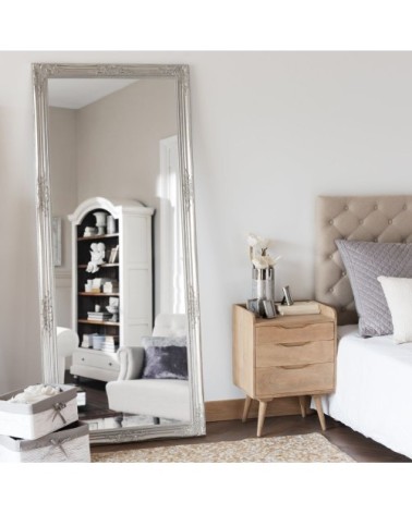 Miroir rectangulaire en bois de paulownia argenté 80x190