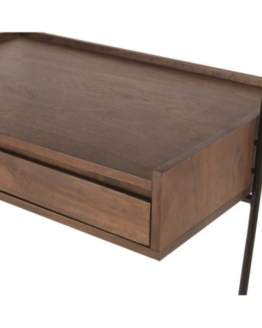 Etagère murale bureau 2 tiroirs en acacia massif marron noisette et métal noir mat