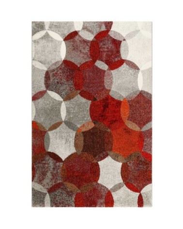 Tapis motif cercles vintage rouge/gris pour salon, chambre 200x133