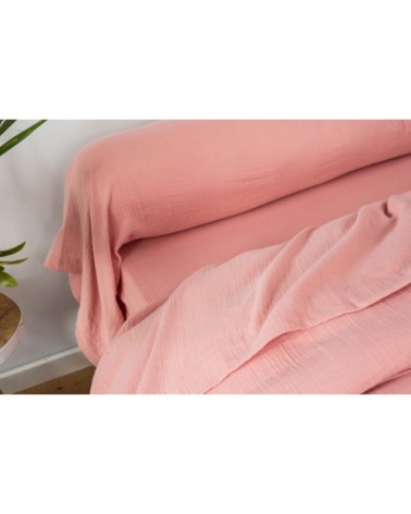 Drap-housse 160x200 en gaze de coton rose poudré
