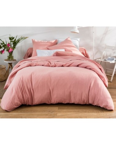 Housse de couette 200x200 en gaze de coton rose poudré