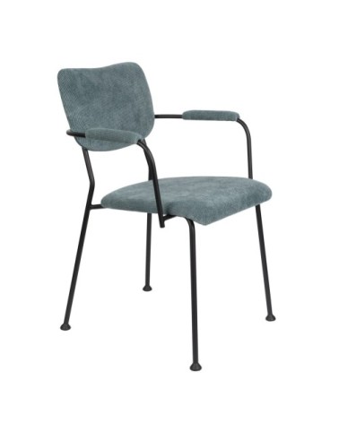 Chaise accoudoirs velours bleu gris