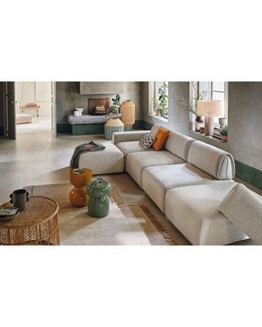 Lampe en céramique terracota quadrillée et abat-jour en rabanne