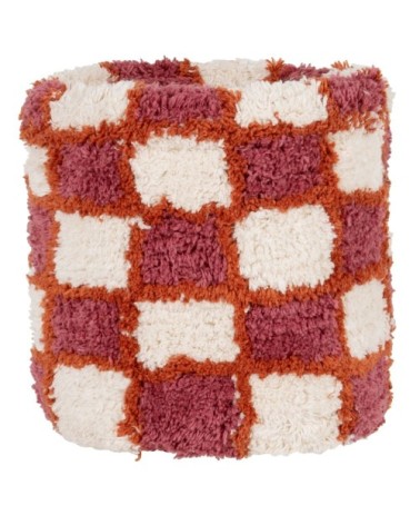 Panier de rangement en coton imprimé rouge, blanc et prune