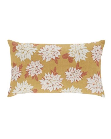 Coussin imprimé floral écru et jaune moutarde 30x50