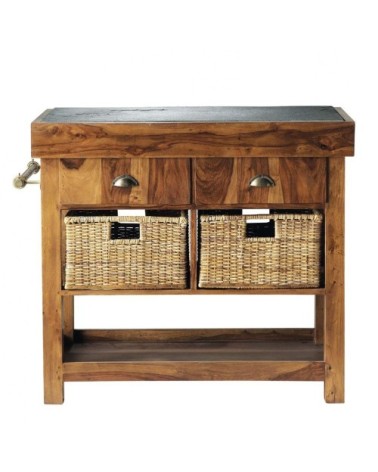 Billot cuisine en manguier massif et ardoise L 95 cm