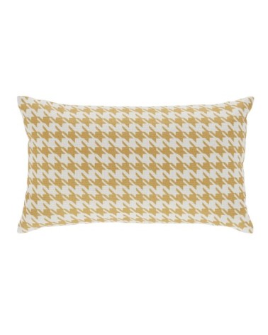 Coussin imprimé floral écru et jaune moutarde 30x50