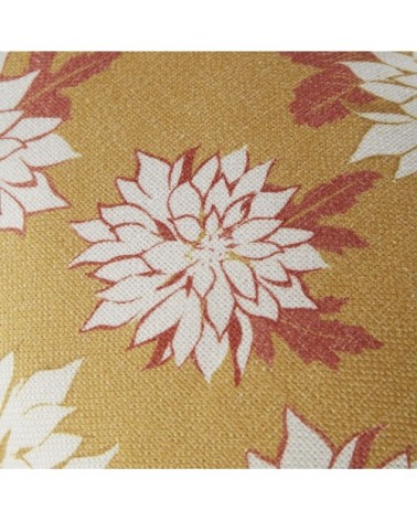 Coussin imprimé floral écru et jaune moutarde 30x50