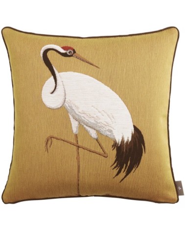 Coussin tapisserie une grue blanche Jaune 50 x 50