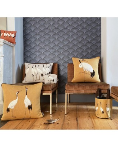 Coussin tapisserie une grue blanche Jaune 50 x 50