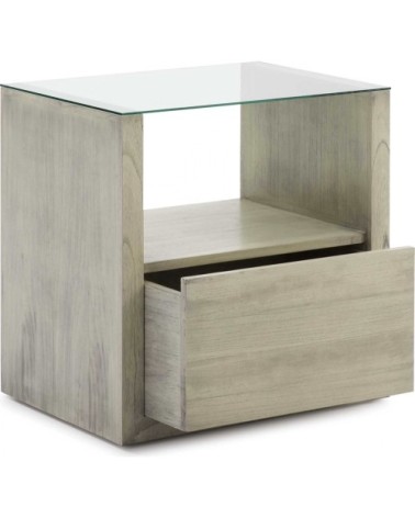 Table de chevet en bois gris clair plateau en verre