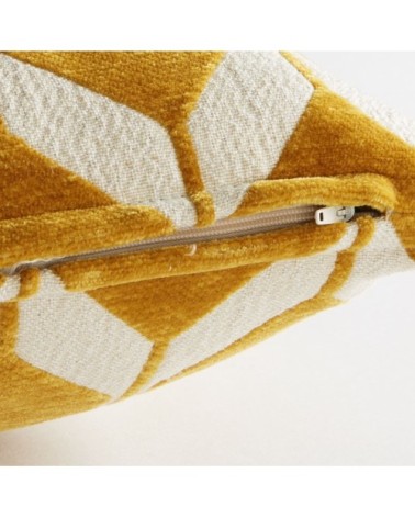 Coussin en velours tissé jacquard motifs graphiques jaune moutarde 45x45, OEKO-TEX®