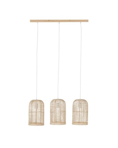 Suspension canopy en bois de pin 3 abat-jours en rotin