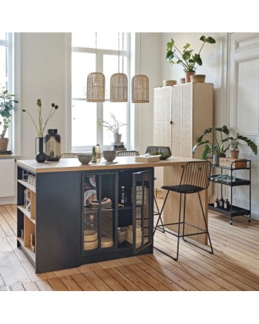 Suspension canopy en bois de pin 3 abat-jours en rotin