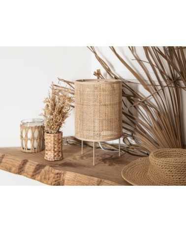 Lampe cannage en bambou et métal doré